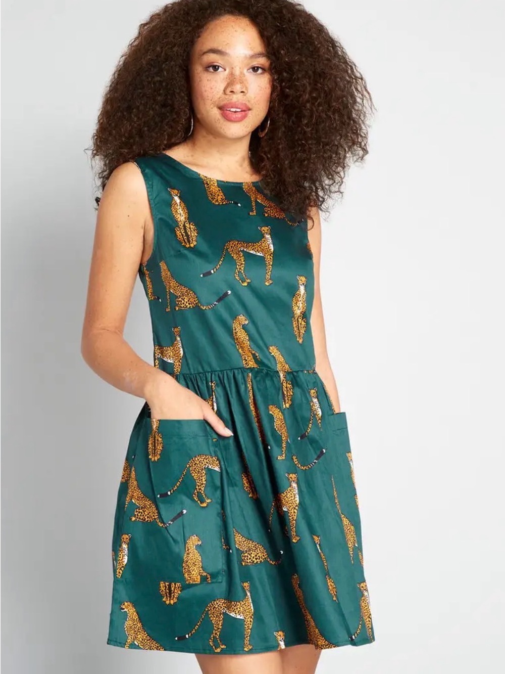 ModCloth Leopard Cheetah Print Dress XS Whimsigoth Cottagecore Pockets Cotton